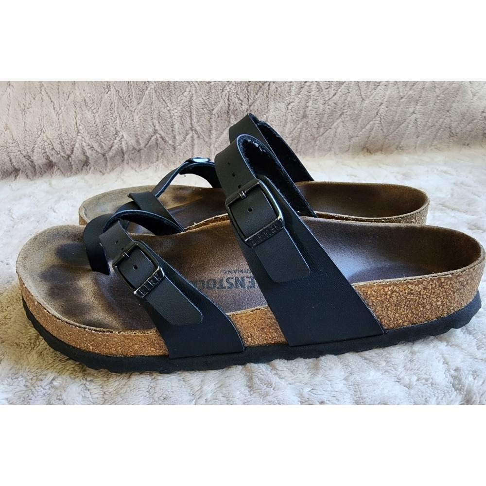 Birkenstock Mayari Black Birko-Flor Toe Loop Strappy Sandals Womens 39